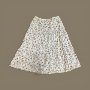 ESPRIT Women's Size 4 Floral Tiered Midi Skirt - Cream & Blue Print Cottage-core